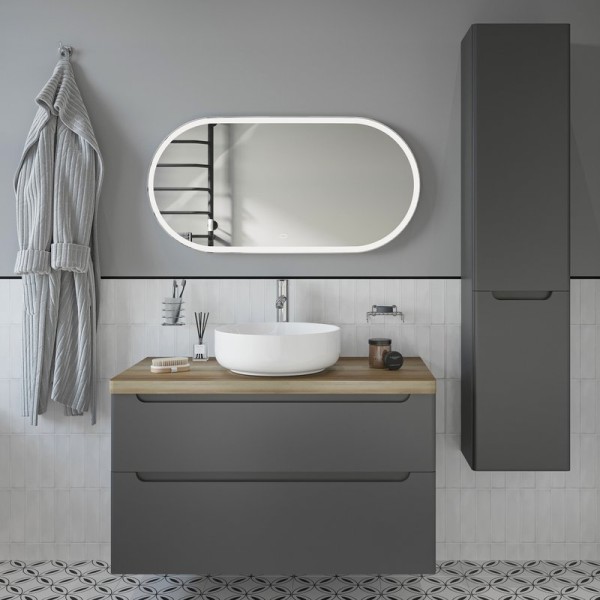 Мебель для ванной комнаты STWORKI Берген 100 серая со светлой столешницей, раковина Moon 1