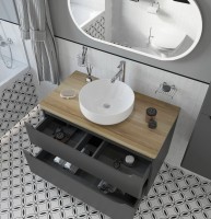 Мебель для ванной комнаты STWORKI Берген 100 серая со светлой столешницей, раковина Moon 1