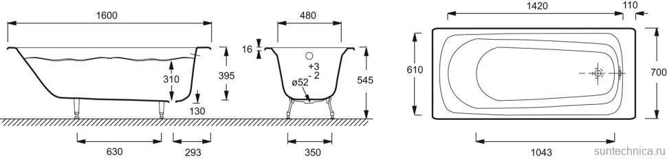 Чугунная ванна Jacob Delafon Melodie E2932-00 160x70 см, пристенная, белая, на ножках