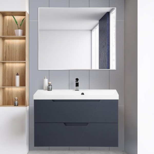 Мебель для ванной комнаты BelBagno Vittoria 90 подвесная, grigio opaco, белая глянцевая раковина
