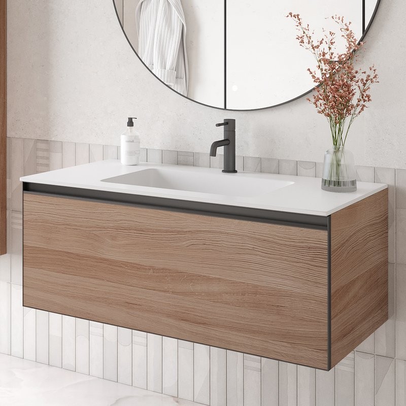 Тумба с раковиной Armadi Art Quatro 1 100 willow, профиль anthracite, с раковиной white