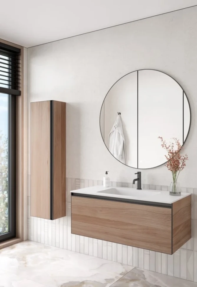 Тумба с раковиной Armadi Art Quatro 1 100 willow, профиль anthracite, с раковиной white