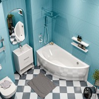 Акриловая ванна 1MarKa Piccolo L 150x75 см, угловая, левая, пристенная, белая, асимметричная, с каркасом