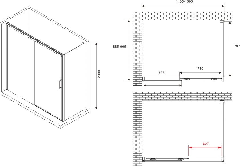 Душевой уголок Abber Komfort AG93150-S92 150x90, профиль хром, стекло прозрачное