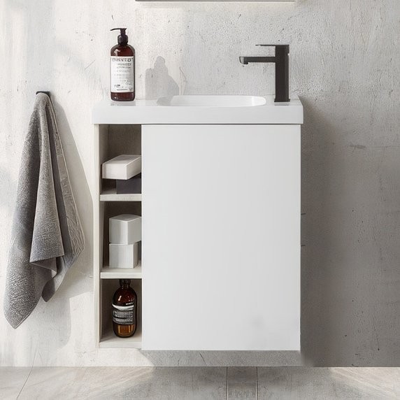 Тумба с раковиной Aqwella Alba 60 R, подвесная, светлый камень, матовая белая