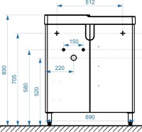 Тумба под раковину без столешницы Belux Даллас 70 напольная, белая глянцевая