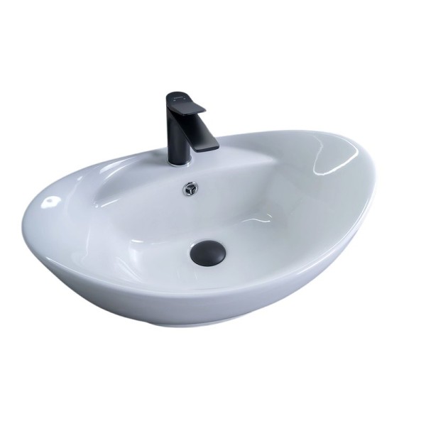 Накладная раковина GID Lago N9018 59 глянцевая белая, овальная, фаянс, с 1 отверстием под смеситель