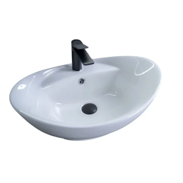 Накладная раковина GID Lago N9018 59 глянцевая белая, овальная, фаянс, с 1 отверстием под смеситель