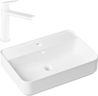 Комплект Накладная раковина Lavinia Boho Bathroom Sink Slim 33311008 + Смеситель Wellsee ICON! for life 182305000 матовый белый