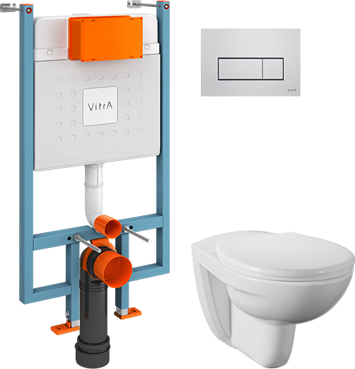 Комплект Унитаз подвесной Norm Fit + Крышка 803-003-709 с микролифтом + Инсталляция VitrA V-Fix Core 738-5800-01 с кнопкой смыва Root S 740-2380 хром