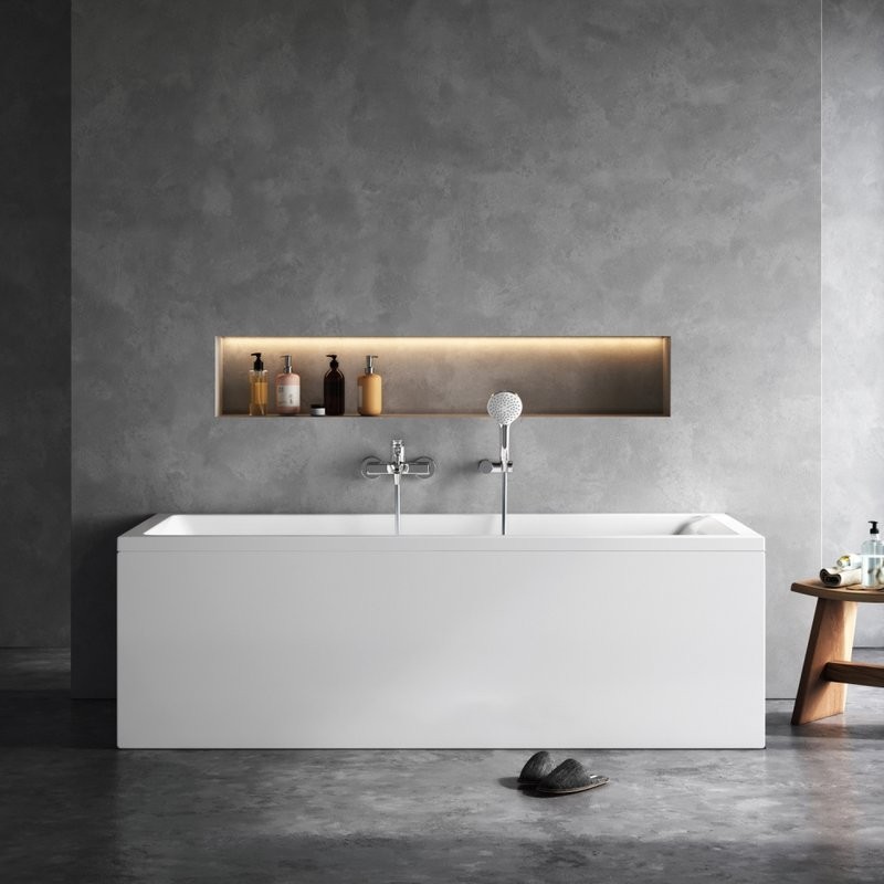 Акриловая ванна AM.PM Gem 180x80 см, пристенная, белая, с каркасом, с экраном