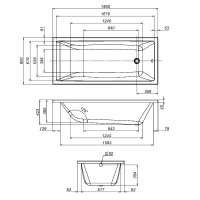 Акриловая ванна AM.PM Gem 180x80 см, пристенная, белая, с каркасом, с экраном