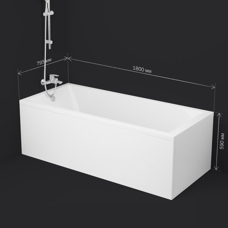 Акриловая ванна AM.PM Gem 180x80 см, пристенная, белая, с каркасом, с экраном