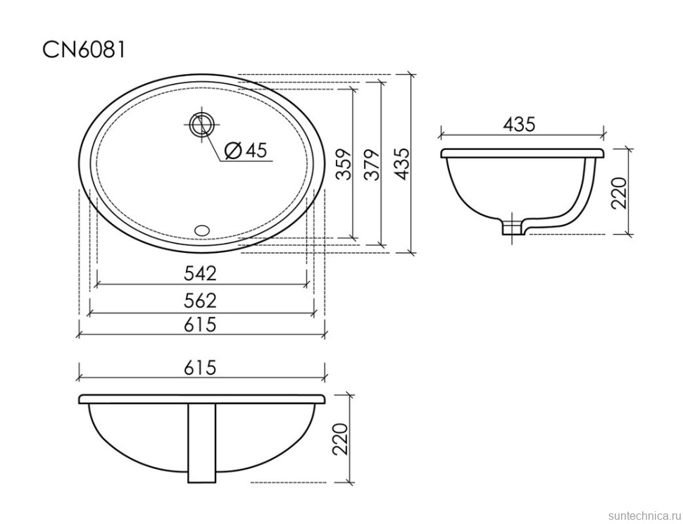 Раковина встраиваемая снизу Ceramicanova Era овальная 615x435x220 мм с переливом цвет белый CN6081