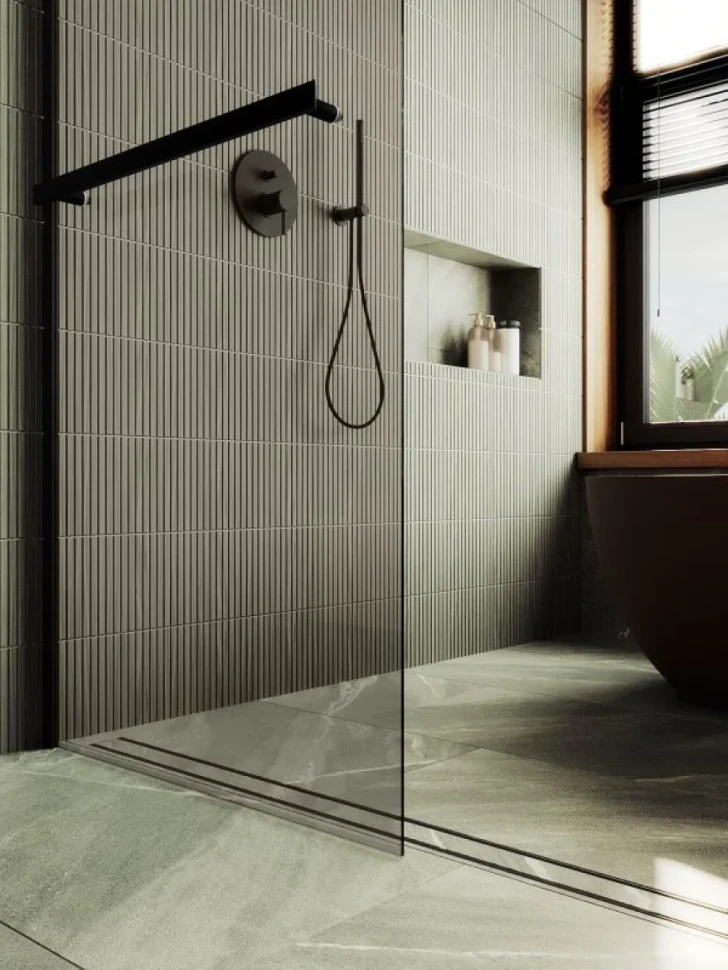 Душевая перегородка Maybahglass MGD-727-6ш 79 см, профиль черный, стекло бронза