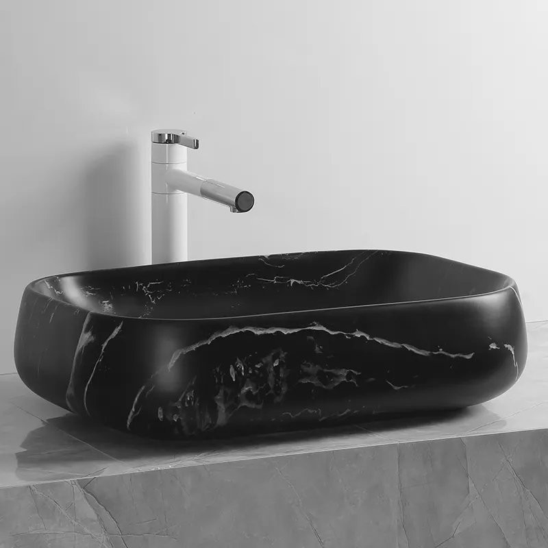 Накладная раковина Ceruttispa CR0086 MMB2 57 матовый черный мрамор, прямоугольная