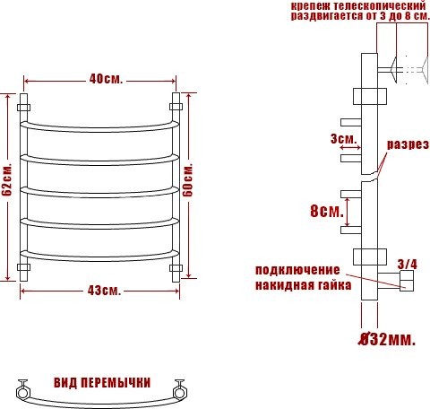 Полотенцесушитель электрический Ника Arc ЛД 60/40 прав