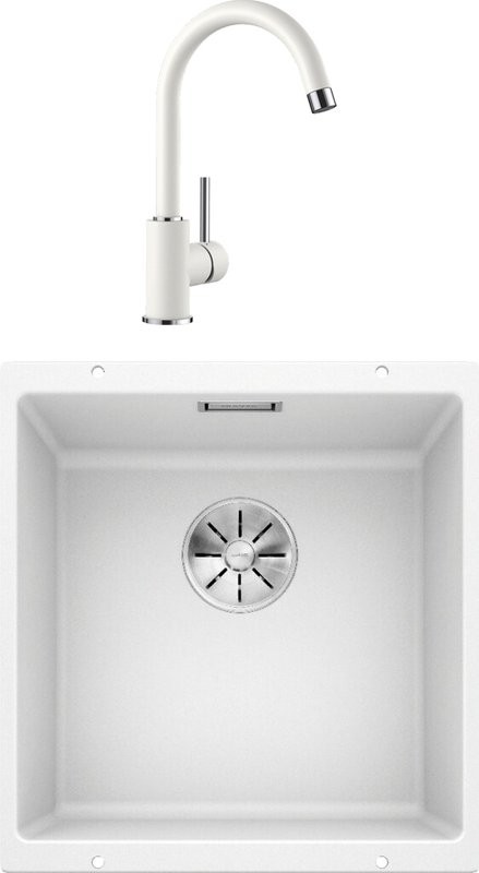 Комплект Мойка Blanco Subline 400-U белая + Смеситель Mida Silgranit 524204