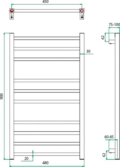 Полотенцесушитель электрический Grota Estro 48x90