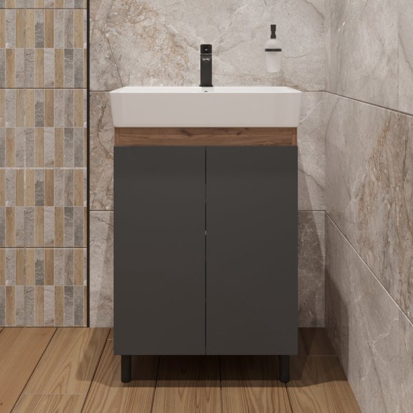 Тумба с раковиной DIWO Кострома 60 напольная, антрацит