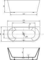 Акриловая ванна Vincea VBT-421-1700MB 170x80 см, пристенная, черная матовая, овальная, на ножках, со сливом-переливом