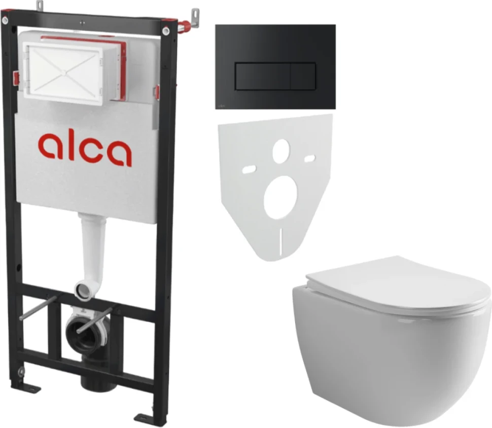 Комплект Унитаз подвесной Ceramicanova Mia Rimless CN1805 + Инсталляция AlcaPlast AM101/1120-4:1 RU M578-0001 кнопка смыва черная