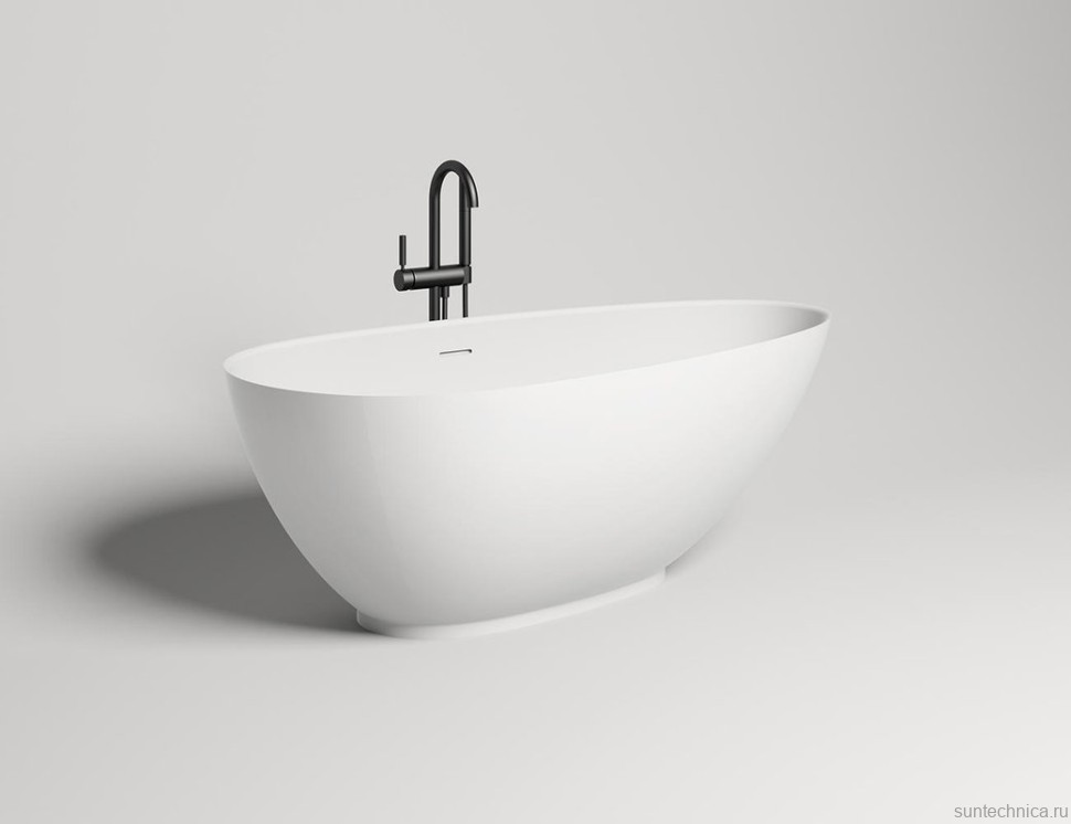 Ванна из искусственного камня Salini Paola 170x85 см, отдельностоящая, матовая белая, овальная, со сливом-переливом, с донным клапаном