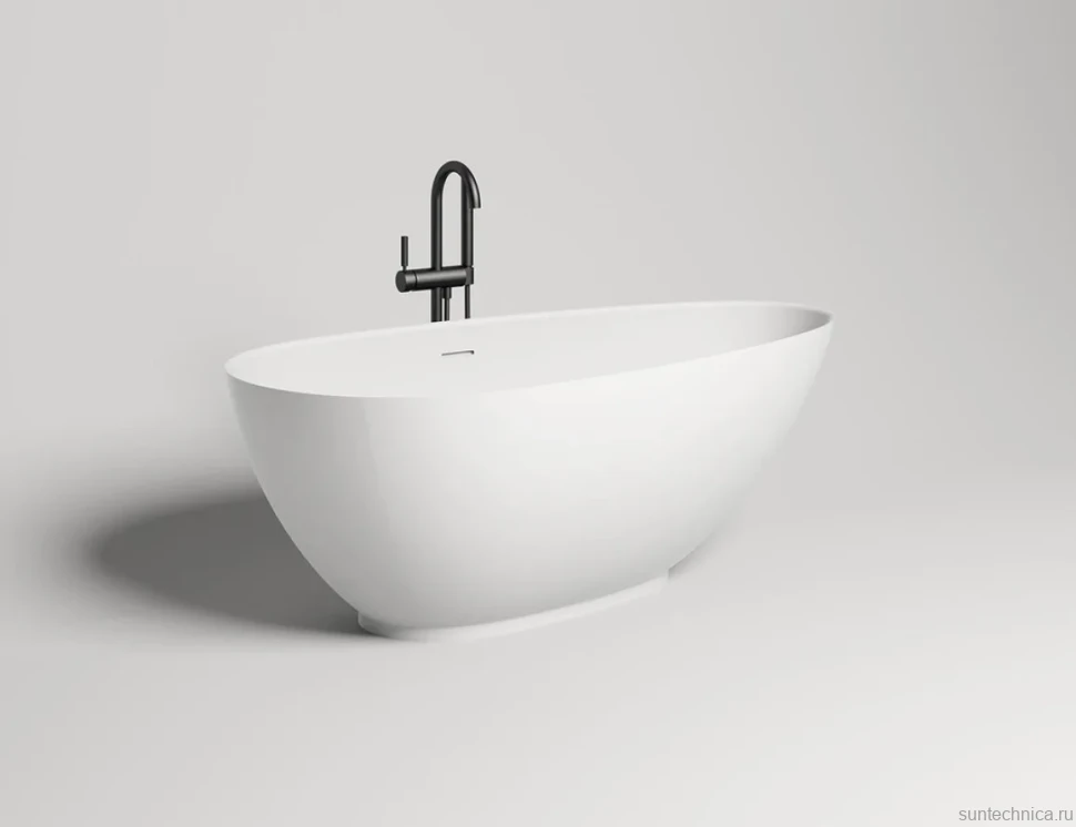 Ванна из искусственного камня Salini Paola 170x85 см, отдельностоящая, матовая белая, овальная, со сливом-переливом, с донным клапаном