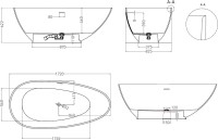 Ванна из искусственного камня Salini Paola 170x85 см, отдельностоящая, матовая белая, овальная, со сливом-переливом, с донным клапаном