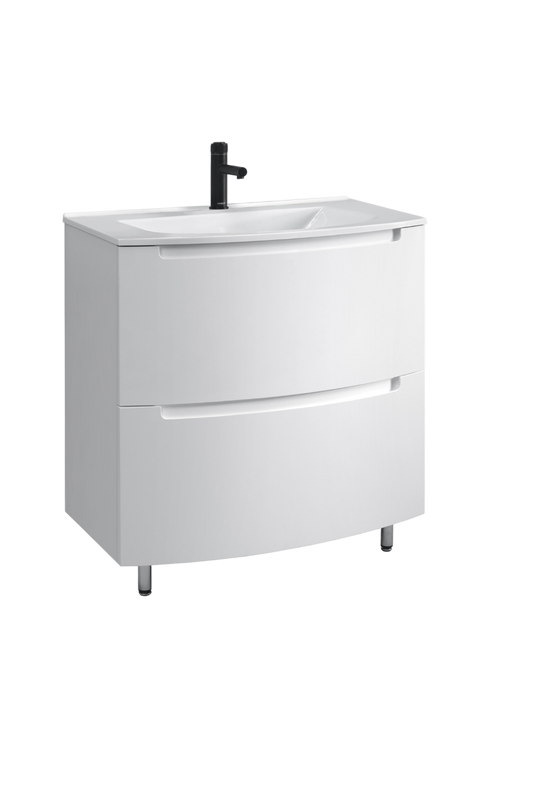 Тумба с раковиной Belux Ганновер 80 напольная, 2 ящика, белая глянцевая