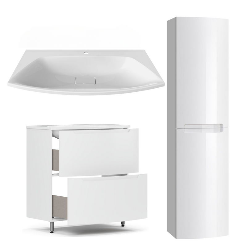 Тумба с раковиной Belux Ганновер 80 напольная, 2 ящика, белая глянцевая