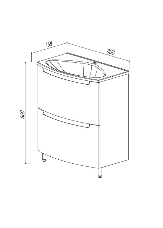 Тумба с раковиной Belux Ганновер 80 напольная, 2 ящика, белая глянцевая