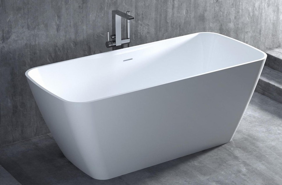 Ванна из искусственного камня Salini Agata S-Sense 180x80 см, отдельностоящая, белая, со сливом-переливом, с донным клапаном