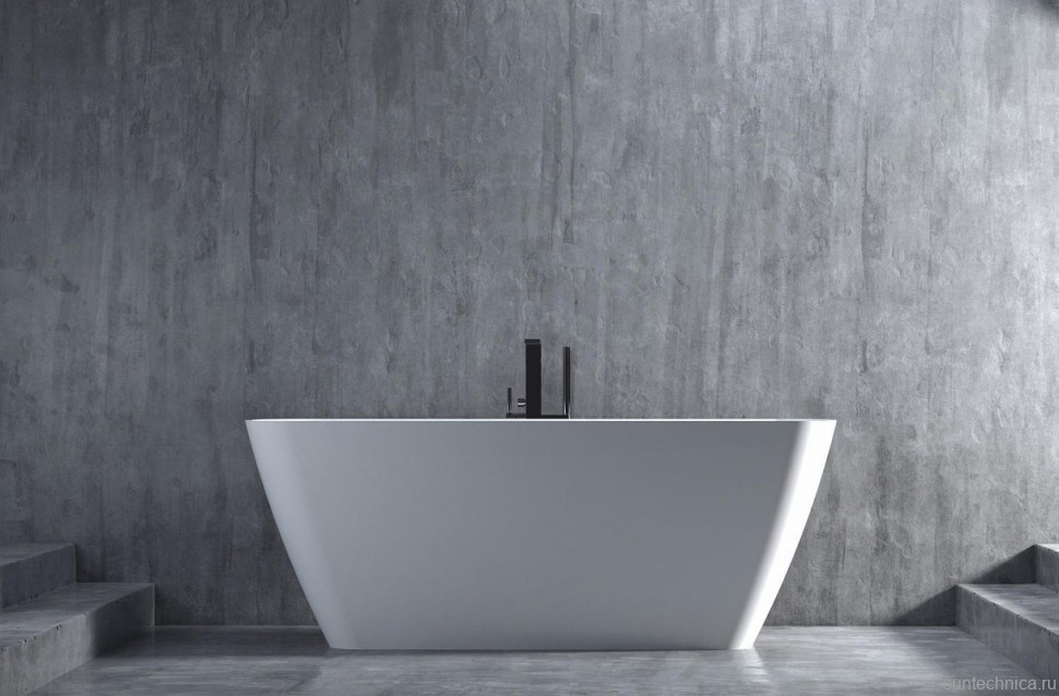 Ванна из искусственного камня Salini Agata S-Sense 180x80 см, отдельностоящая, белая, со сливом-переливом, с донным клапаном