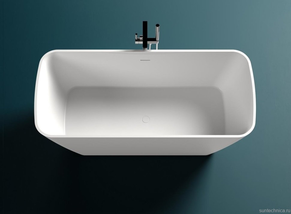 Ванна из искусственного камня Salini Agata S-Sense 180x80 см, отдельностоящая, белая, со сливом-переливом, с донным клапаном