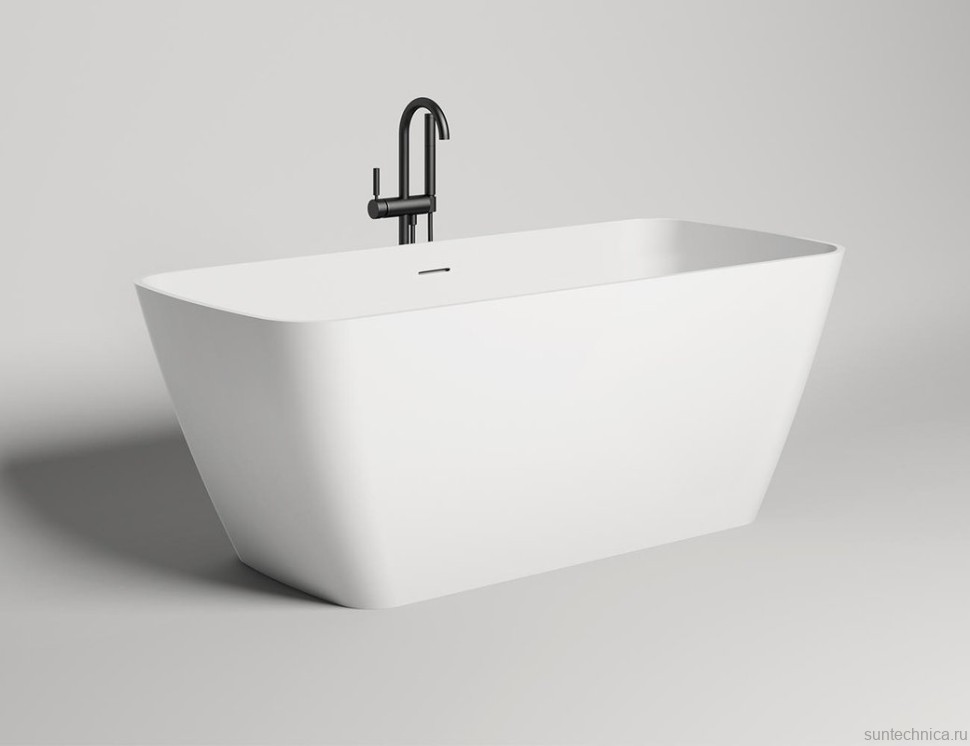 Ванна из искусственного камня Salini Agata S-Sense 180x80 см, отдельностоящая, белая, со сливом-переливом, с донным клапаном