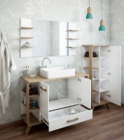 Зеркало Sanflor Ингрид 120, белый матовый, швейцарский вяз, с полкой