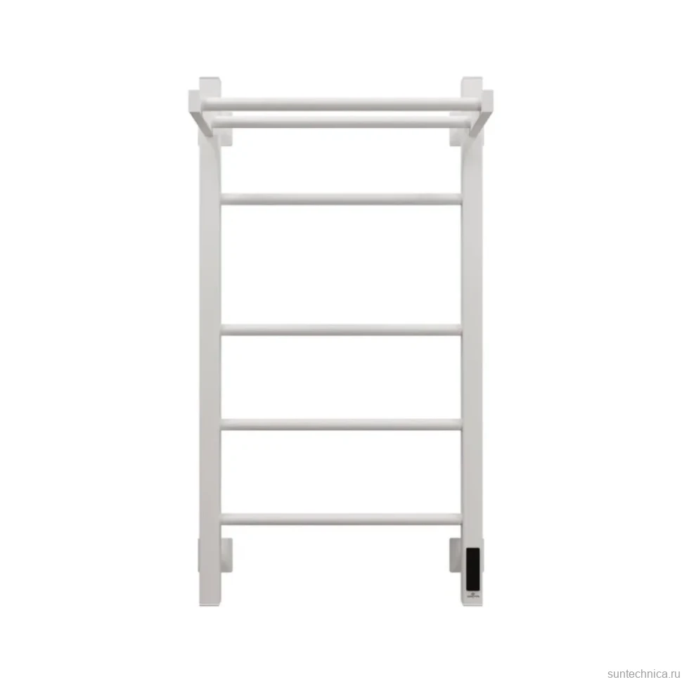 Полотенцесушитель электрический Grota Alto 430х800 RAL9016 EL 80x45 см, подключение справа, слева, скрытое подключение справа, матовый белый, лесенка, из стали, с полкой