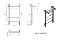 Полотенцесушитель электрический Grota Alto 430х800 RAL9016 EL 80x45 см, подключение справа, слева, скрытое подключение справа, матовый белый, лесенка, из стали, с полкой