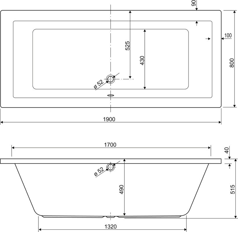 Акриловая ванна Cezares Plane 190x80 см, пристенная, белая, с каркасом