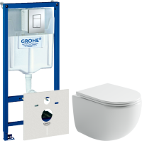 Комплект Унитаз подвесной Ceramicanova UP Rimless CN4007 белый + Инсталляция Grohe Rapid SL 38775001 4 в 1 с кнопкой смыва