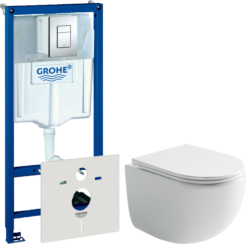 Комплект Унитаз подвесной Ceramicanova UP Rimless CN4007 белый + Инсталляция Grohe Rapid SL 38775001 4 в 1 с кнопкой смыва
