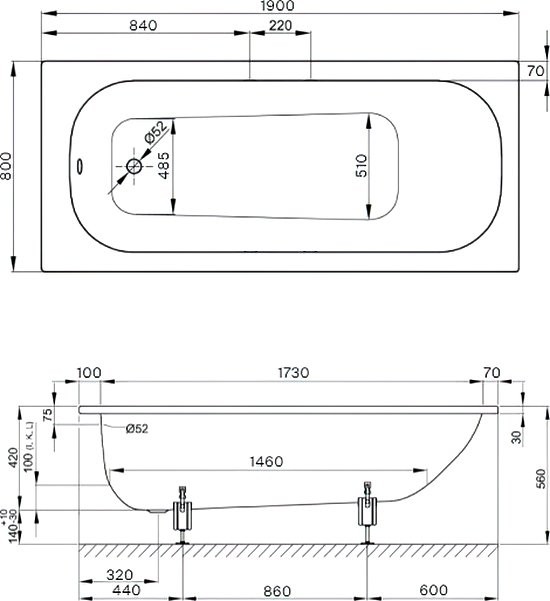 Стальная ванна Bette Form 190x80 см, встраиваемая, белая, на ножках, с самоочищающимся покрытием, с шумоизоляцией