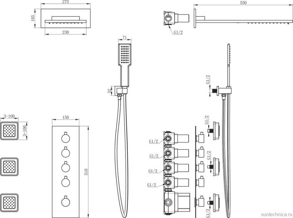 Душевой комплект Wonzon & Woghand WW-D4100-A-CR С ВНУТРЕННЕЙ ЧАСТЬЮ, хром
