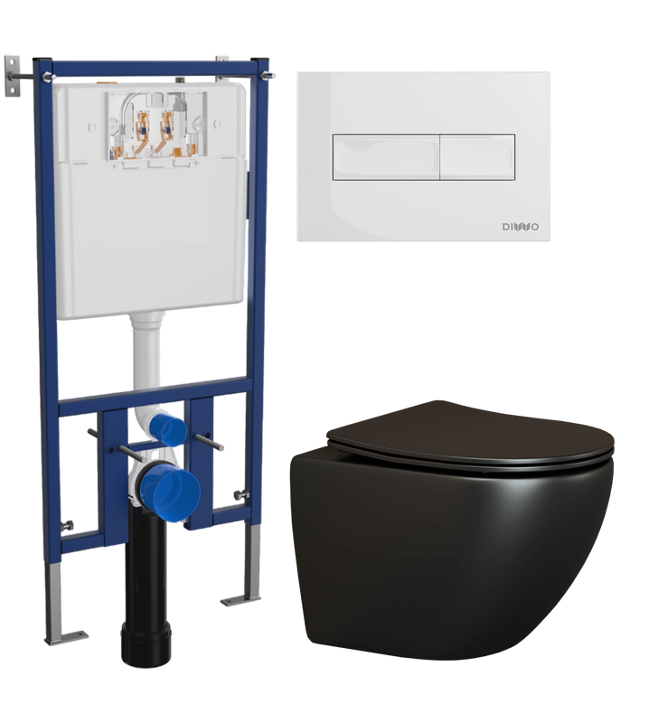 Комплект Унитаз подвесной Ceramicanova Metropol CN4002MB безободковый + Инсталляция DIWO + Кнопка 7320 белая