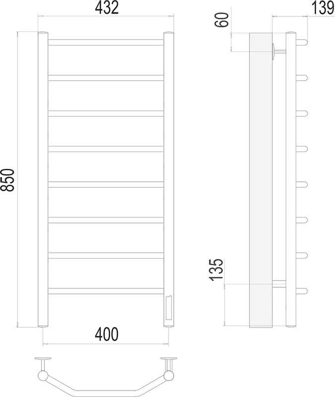 Полотенцесушитель электрический Terminus Виктория П8 400x850