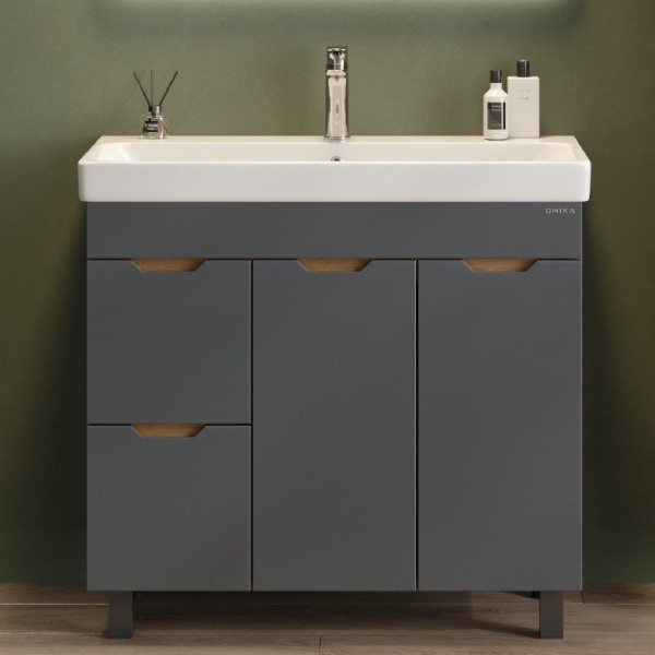 Тумба под раковину без столешницы Onika Айленд 90 напольная, графит, дуб крафт золотой