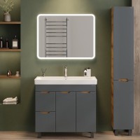 Тумба под раковину без столешницы Onika Айленд 90 напольная, графит, дуб крафт золотой