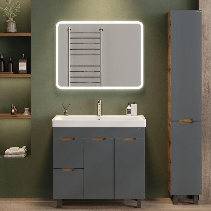 Тумба под раковину без столешницы Onika Айленд 90 напольная, графит, дуб крафт золотой