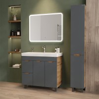 Тумба под раковину без столешницы Onika Айленд 90 напольная, графит, дуб крафт золотой